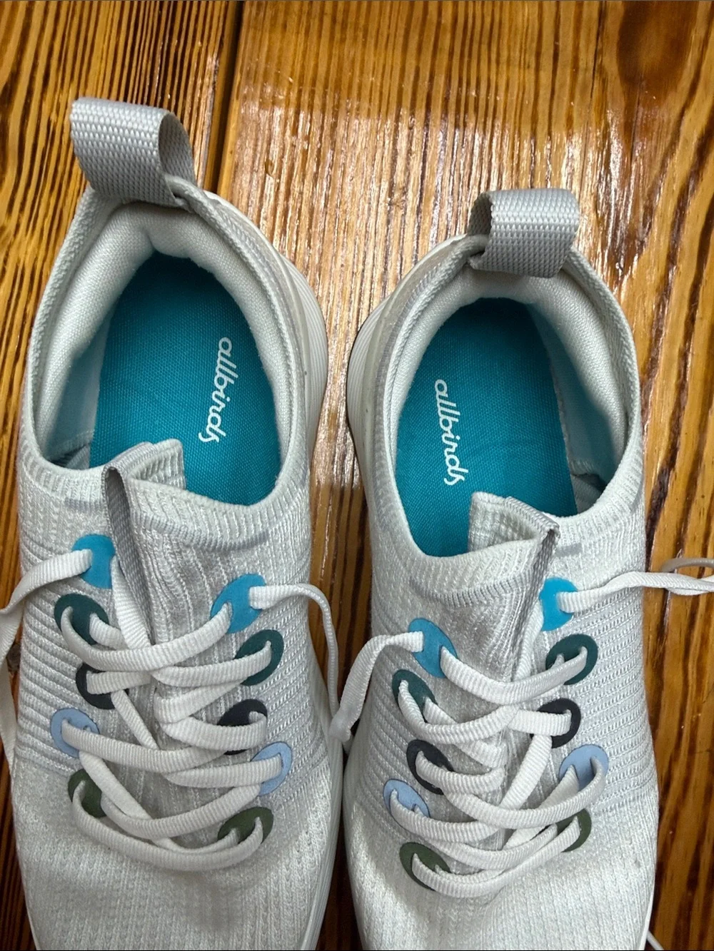 allbirds White Athletic Sneakers with Teal Eyelet Accents